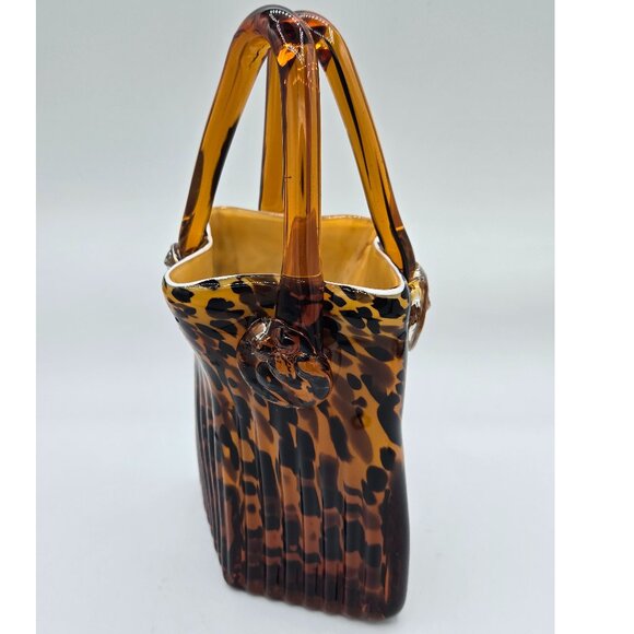 Vintage Hand Blown Glass Purse Vase Leopard, Turtle, Animal Print Glass Handbag - Picture 6 of 9